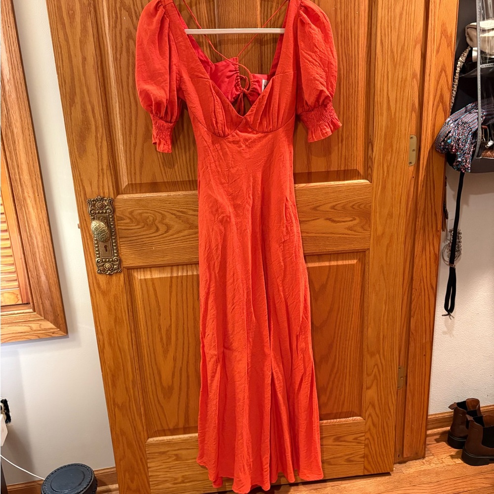 Hello Molly Red Puff Sleeve Maxi Dress